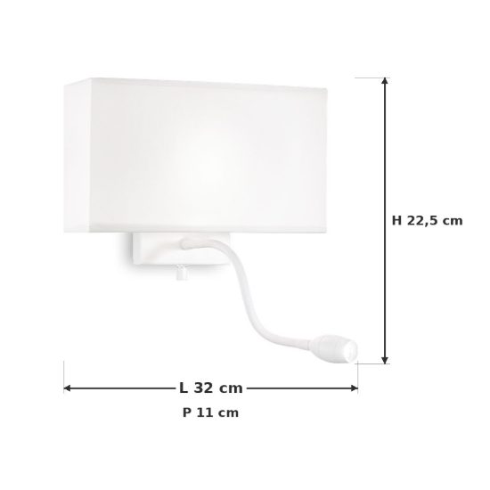 Ideal lux hotel applique con paralume e faretto led 1,5w per comodino moderna bianca
