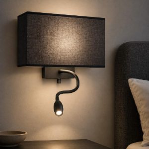 Ideal lux hotel ap2 applique nero per comodino paralume