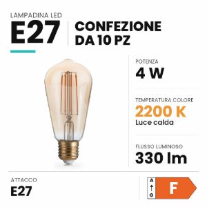 Ideal lux lampadina led e27 a cono 4w 2200k dimmerabile ambra confezione 10 pezzi
