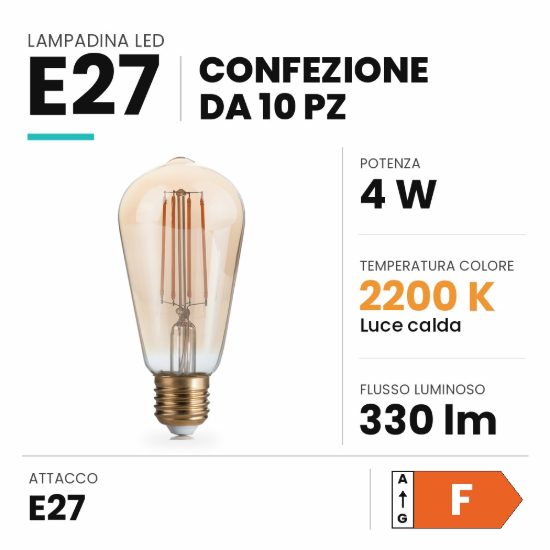 Ideal lux lampadina led e27 a cono 4w 2200k dimmerabile ambra confezione 10 pezzi