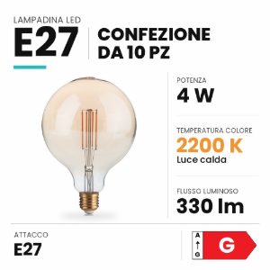 Ideal lux lampadina led e27 a globo 12,5cm 4w 2200k dimmerabile ambra confezione 10 pezzi