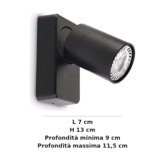 Ideal lux rudy applique con faretto orientabile gu10 led 7w moderna nera