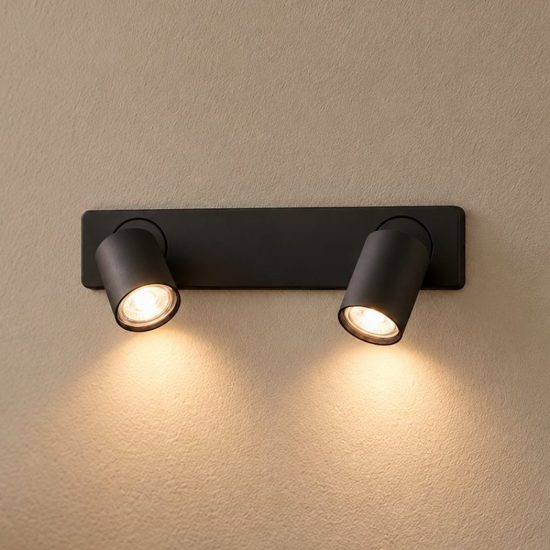 Ideal lux rudy applique lineare con 2 faretti orientabili gu10 led 7w moderna nera