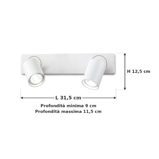 Ideal lux rudy applique lineare con 2 faretti orientabili gu10 led 7w moderna bianca