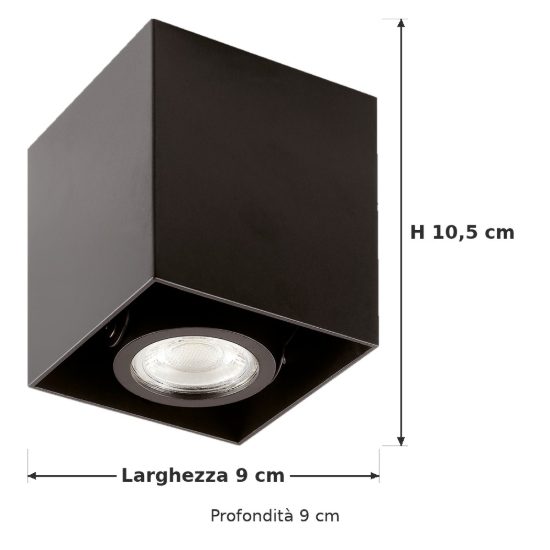 Ideal lux mood faretto da soffitto orientabile squadrato gu10 led 7w 3000k per corridoio nero