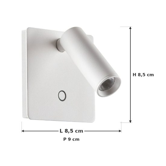 Ideal lux lite applique con faretto orientabile led 3w 3000k quadrata per comodino moderna bianca
