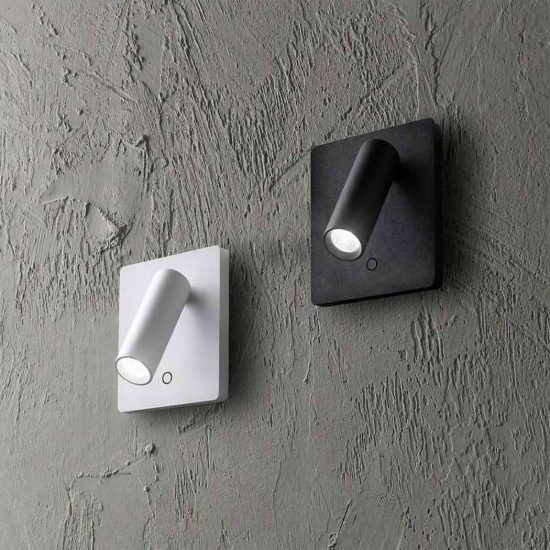 Ideal lux lite applique con faretto orientabile led 3w 3000k quadrata per comodino moderna nera