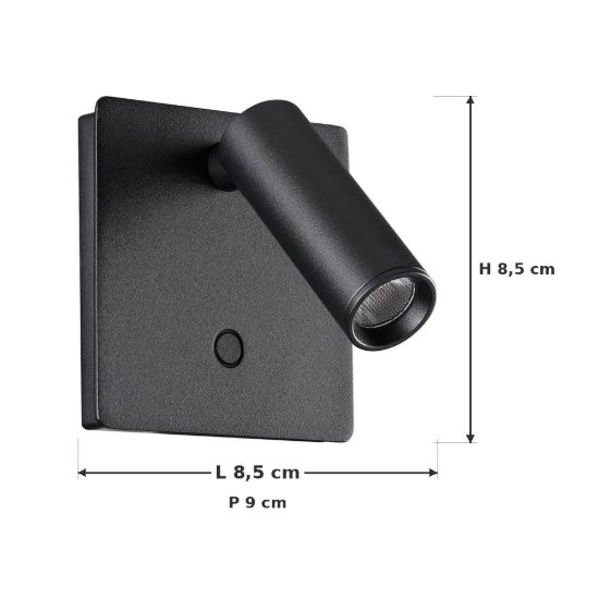 Ideal lux lite applique con faretto orientabile led 3w 3000k quadrata per comodino moderna nera