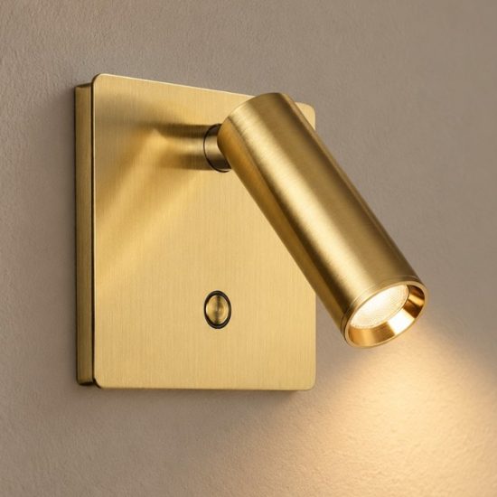 Ideal lux lite applique con faretto orientabile led 3w 3000k quadrata per comodino moderna ottone
