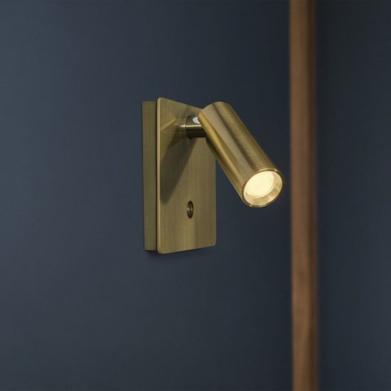 Ideal lux lite applique con faretto orientabile led 3w 3000k quadrata per comodino moderna ottone