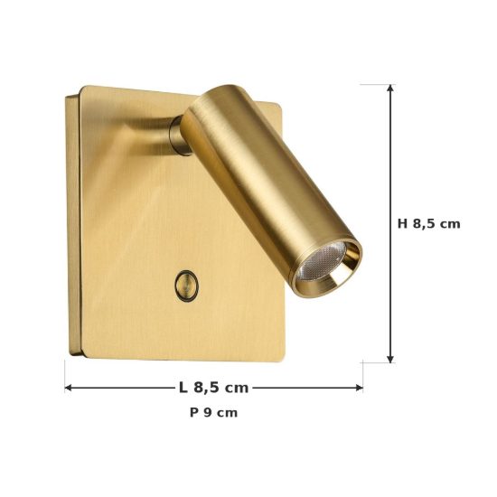 Ideal lux lite applique con faretto orientabile led 3w 3000k quadrata per comodino moderna ottone
