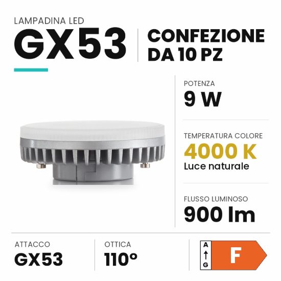 Ideal lux lampadina led gx53 a disco 9w 4000k dimmerabile bianca confezione 10 pezzi