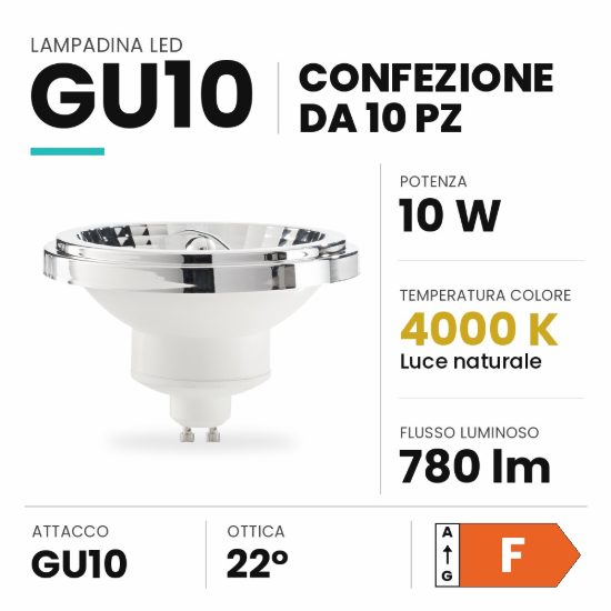 Ideal lux lampadina led gu10 riflettore 10w 4000k cromata confezione 10 pezzi