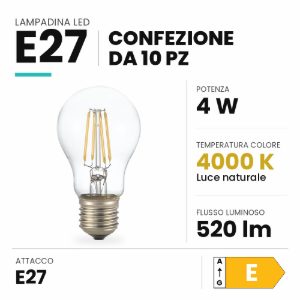 Ideal lux lampadina led e27 a goccia 4w 4000k trasparente confezione 10 pezzi