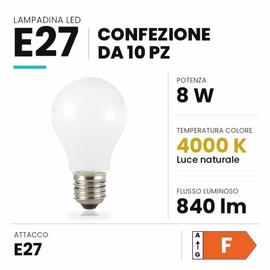 Ideal lux lampadina led e27 a goccia 8w 4000k bianca confezione 10 pezzi