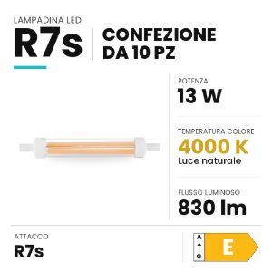 Ideal lux lampadina led r7s lineare 118 mm 13w 4000k trasparente confezione 10 pezzi
