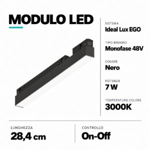 Ego wide faretto led 7w 3000k ottica 110 nero per binario ego monofase 48v