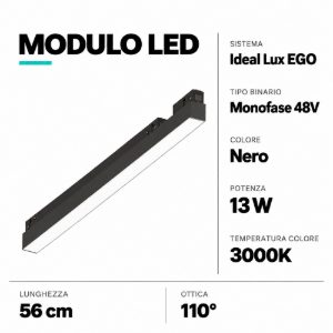 Ego ideal lux modulo faretti led 13w 3000k nero monofase ego