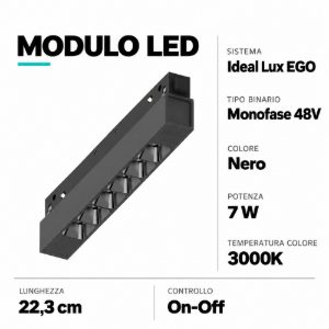 Ideal lux ego led 7w osram 3000k modulo incasso nero monofase