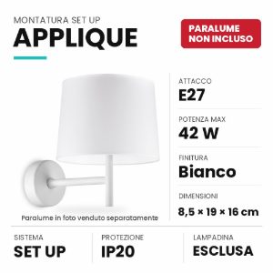 Ideal lux set up montatura per applique e27 19cm bianca senza paralume
