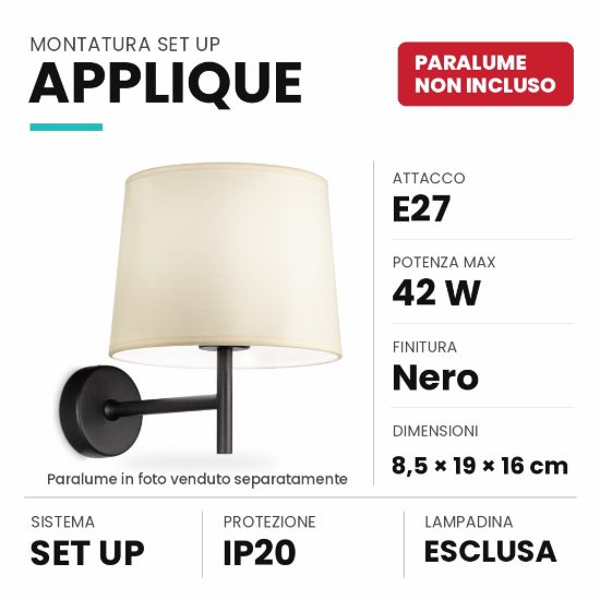 Ideal lux set up montatura per applique e27 19cm nera senza paralume