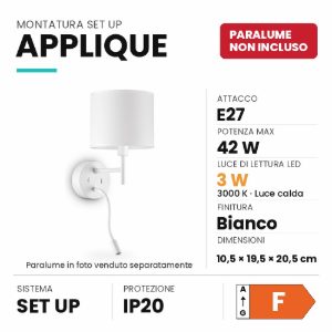 Ideal lux set up montatura per applique e27 con faretto led 3w 3000k 20,5cm bianca senza paralume