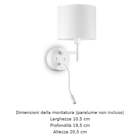 Ideal lux set up montatura per applique e27 con faretto led 3w 3000k 20,5cm bianca senza paralume