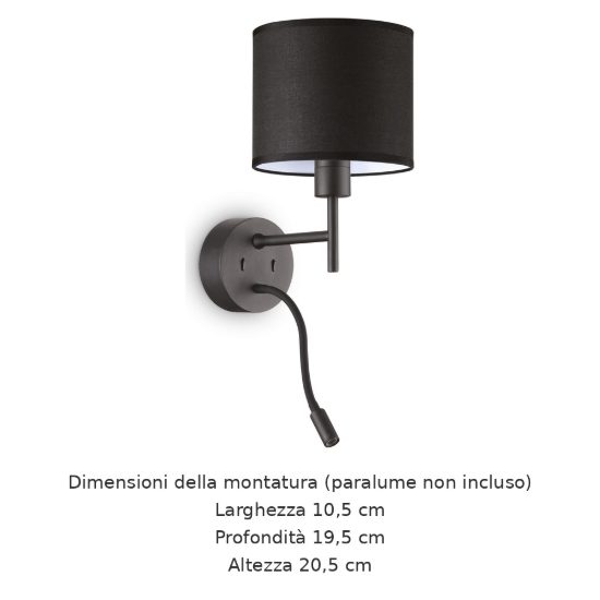 Ideal lux set up montatura per applique e27 con faretto led 3w 3000k 20,5cm nera senza paralume