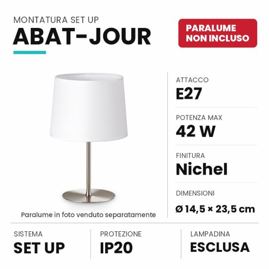 Ideal lux set up montatura per abat-jour e27 23,5cm nichel senza paralume