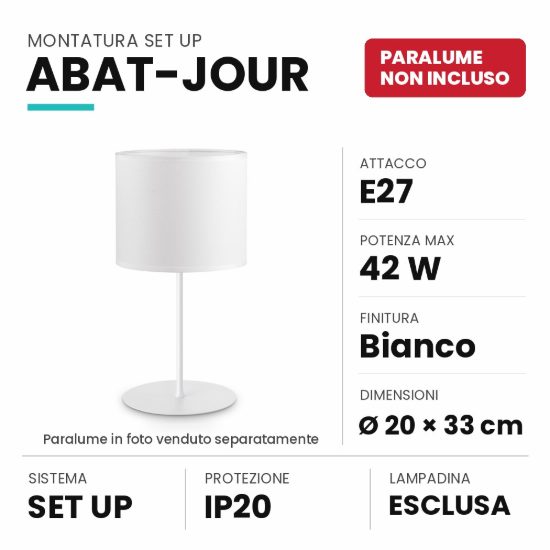 Ideal lux set up montatura per abat-jour e27 33cm bianca senza paralume