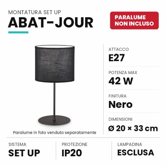 Ideal lux set up montatura per abat-jour e27 33cm nera senza paralume