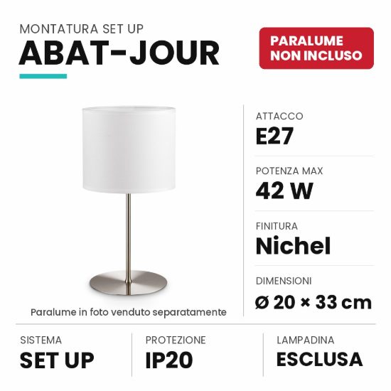 Ideal lux set up montatura per abat-jour e27 33cm nichel senza paralume