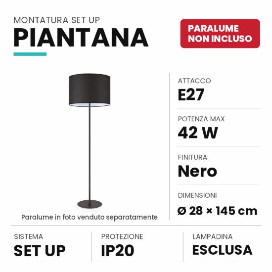 Ideal lux set up montatura per lampada da terra e27 145cm nera senza paralume