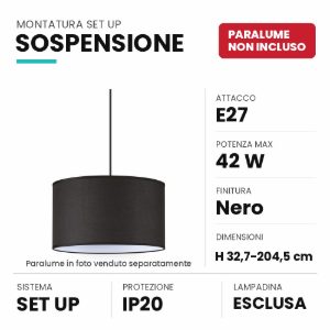 Ideal lux set up montatura per lampada a sospensione e27 204,5cm nera senza paralume