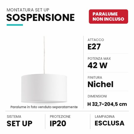 Ideal lux set up montatura per lampada a sospensione e27 204,5cm nichel senza paralume