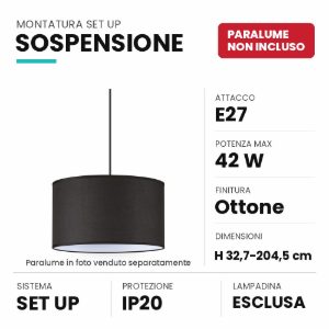 Ideal lux set up montatura per lampada a sospensione e27 204,5cm ottone senza paralume