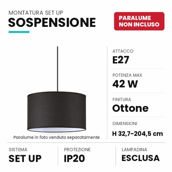 Ideal lux set up montatura per lampada a sospensione e27 204,5cm ottone senza paralume