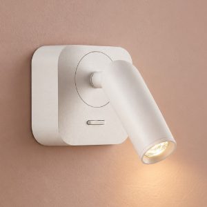Ideal lux bean applique da comodino con faretto orientabile led 3w 3000k base quadrata bianca
