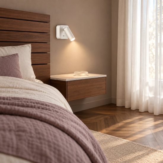 Ideal lux bean applique da comodino con faretto orientabile led 3w 3000k base quadrata bianca