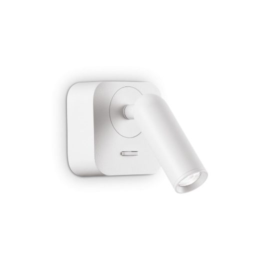Ideal lux bean applique da comodino con faretto orientabile led 3w 3000k base quadrata bianca