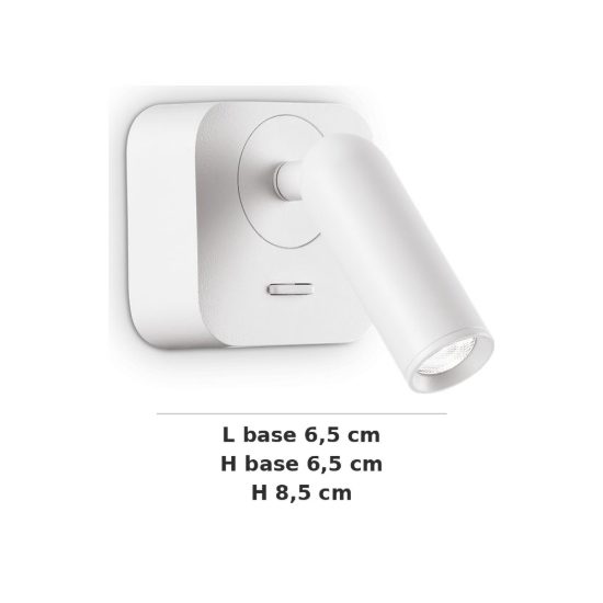 Ideal lux bean applique da comodino con faretto orientabile led 3w 3000k base quadrata bianca