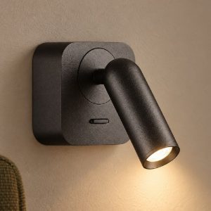 Ideal lux bean applique da comodino con faretto orientabile led 3w 3000k base quadrata nera