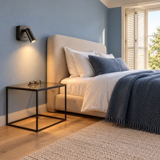 Ideal lux bean applique da comodino con faretto orientabile led 3w 3000k base quadrata nera
