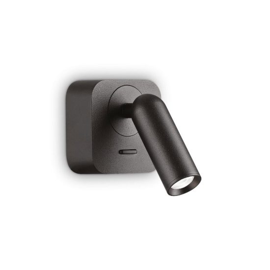 Ideal lux bean applique da comodino con faretto orientabile led 3w 3000k base quadrata nera