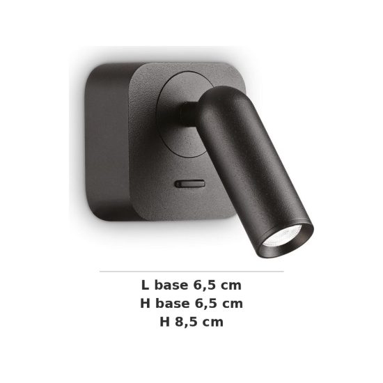 Ideal lux bean applique da comodino con faretto orientabile led 3w 3000k base quadrata nera