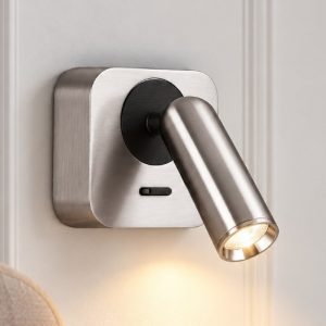 Ideal lux bean applique da comodino con faretto orientabile led 3w 3000k base quadrata nichel