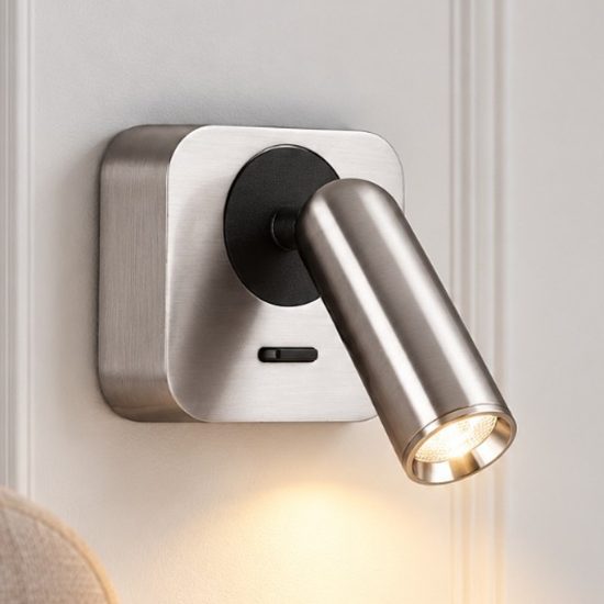 Ideal lux bean applique da comodino con faretto orientabile led 3w 3000k base quadrata nichel