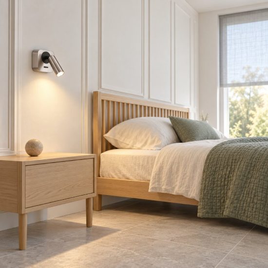 Ideal lux bean applique da comodino con faretto orientabile led 3w 3000k base quadrata nichel