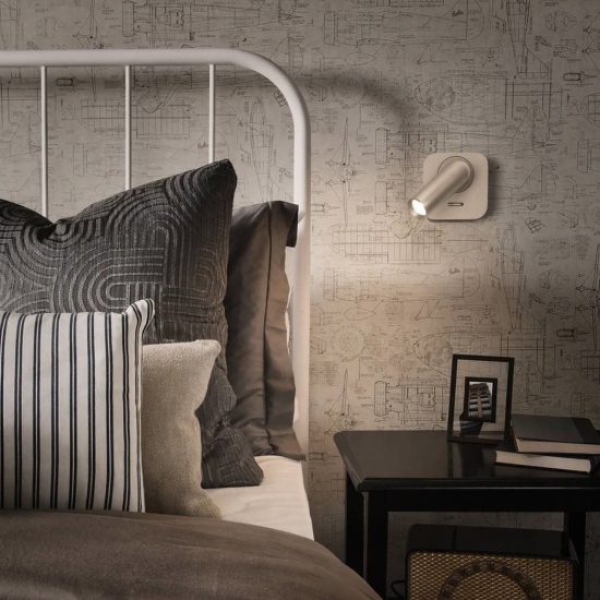 Ideal lux bean applique da comodino con faretto orientabile led 3w 3000k base quadrata nichel