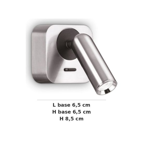 Ideal lux bean applique da comodino con faretto orientabile led 3w 3000k base quadrata nichel